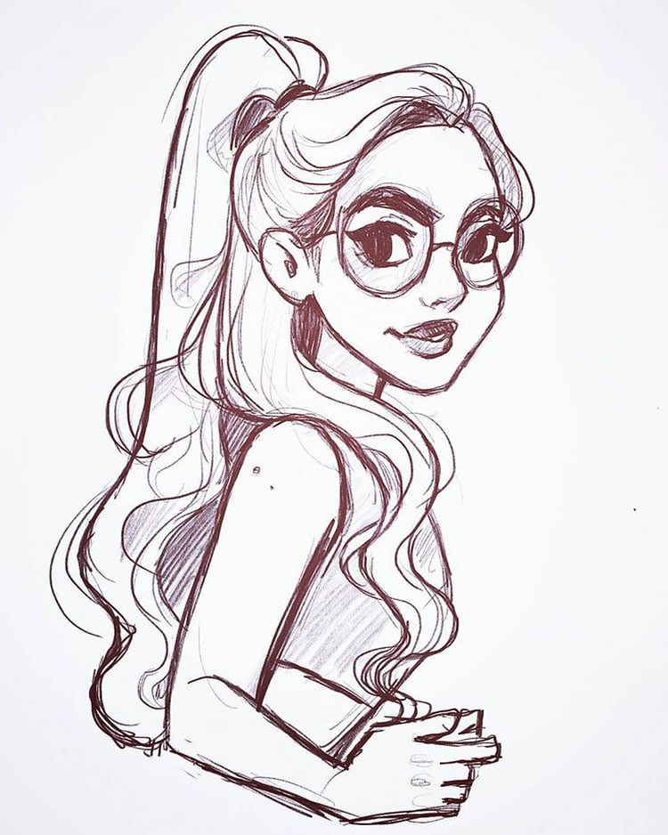 GIRL WITH PONYTAIL AND GLASSES