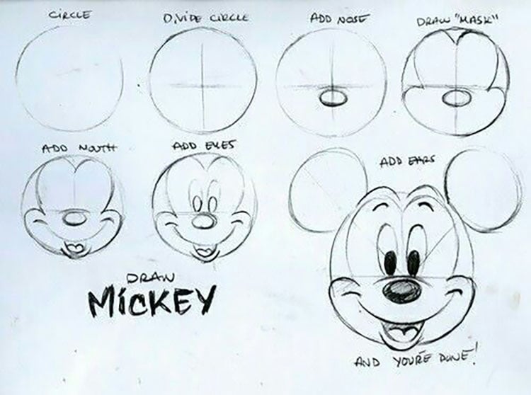 how to draw mickey mouse head step by step