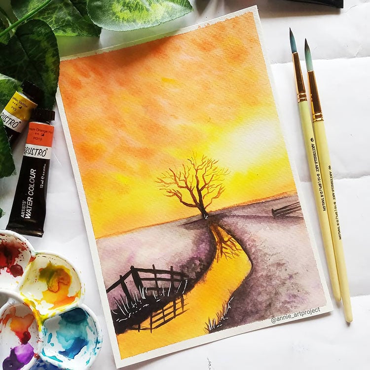 easy landscape drawing watercolor