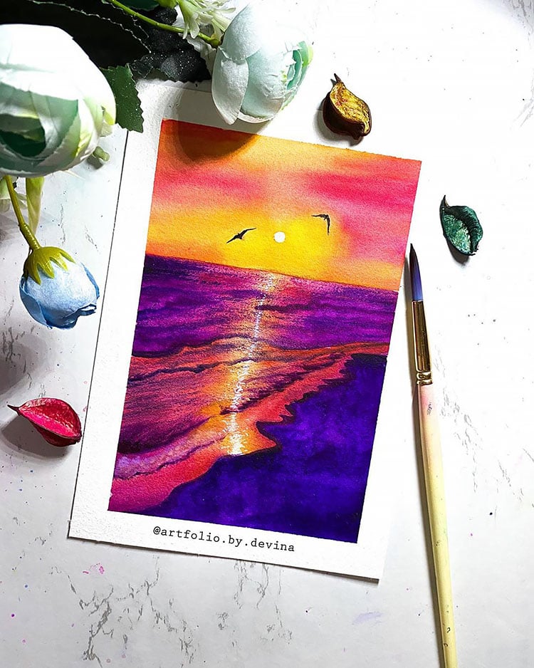 27 Easy Watercolor Landscape Paintings - Beautiful Dawn Designs