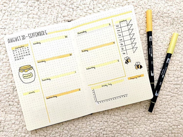 21 Bullet Journal Weekly Planner Ideas - Beautiful Dawn Designs