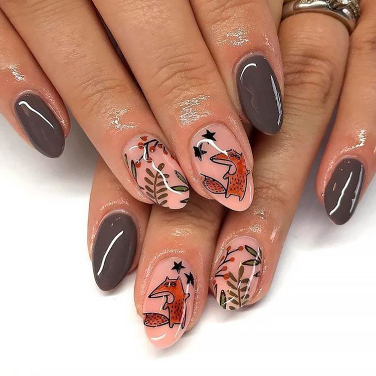 fox and leaves nails