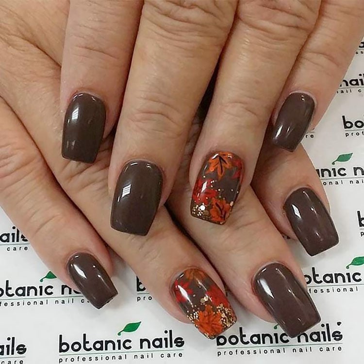 brown nails with leaves