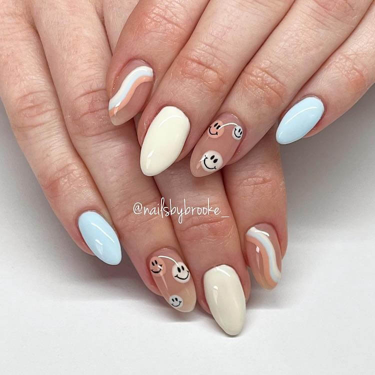 Neutral Smiley Face Nails