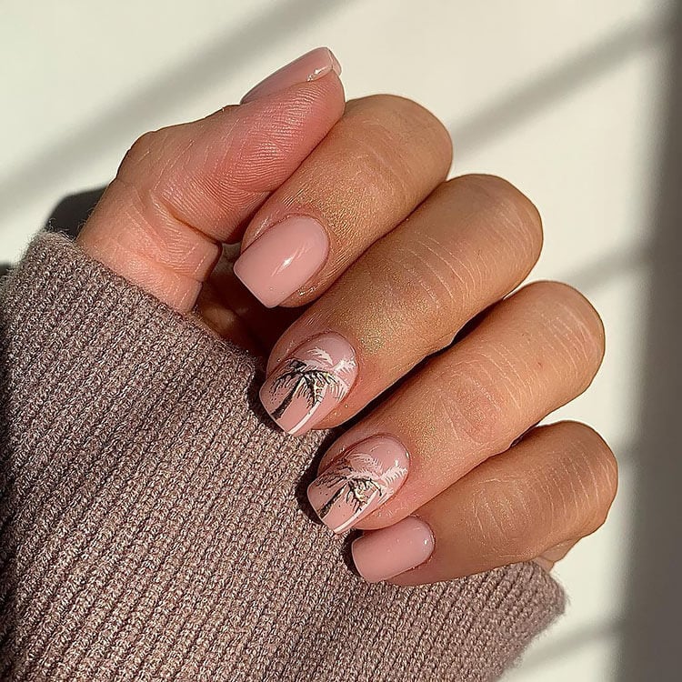 black and white palm tree nails