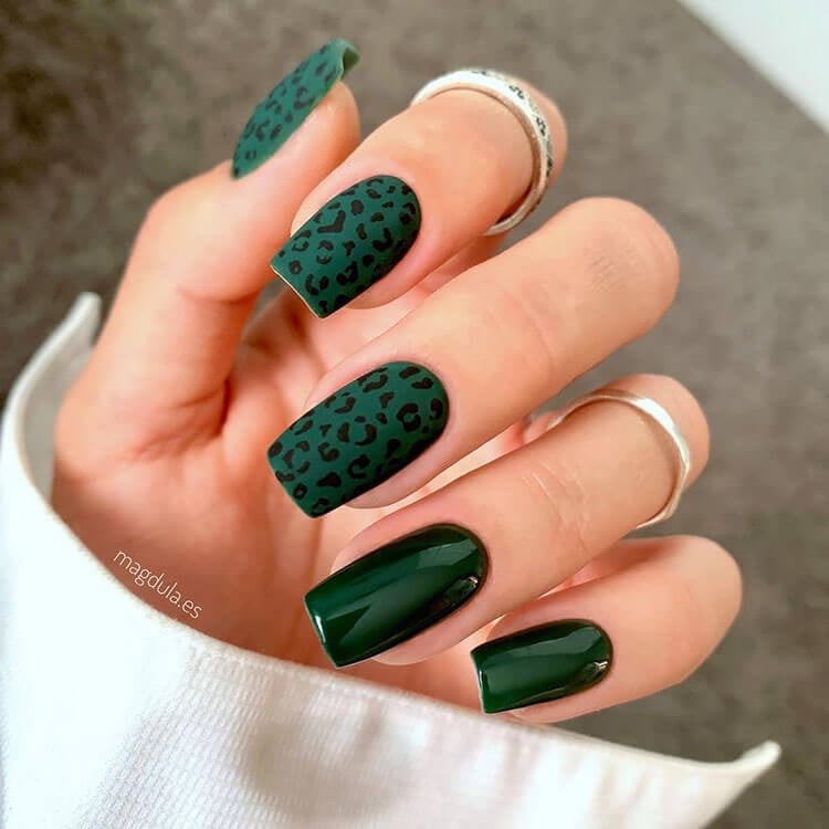 green leopard print nails