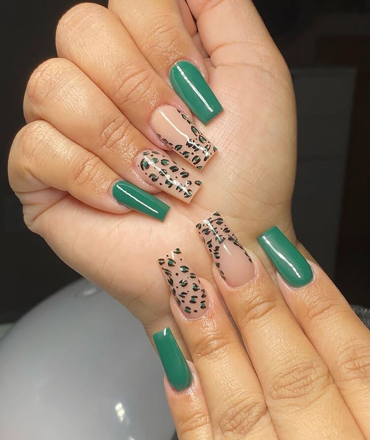 leopard green nails