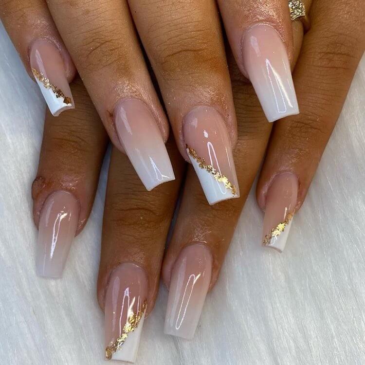 french tip white and gold nails