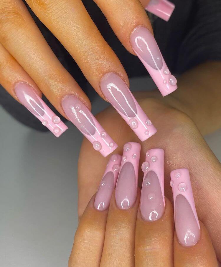 water drop pink nails