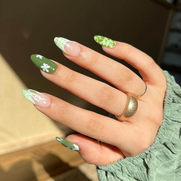 Glitter French Tip Nails Mint Green Ombre Press Nails - Temu