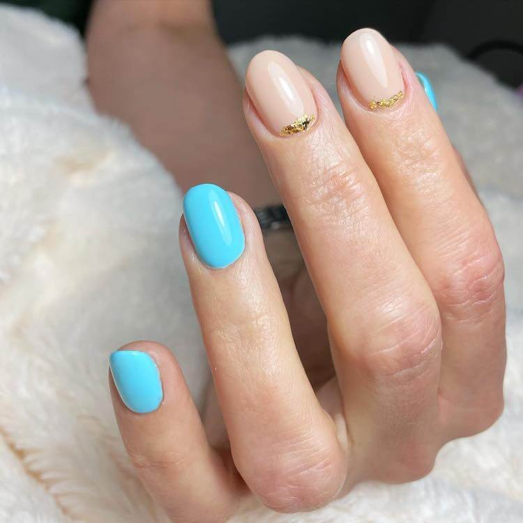 light blue gold nails