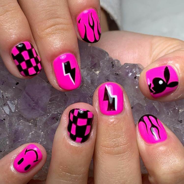 Pink and Black Emo Nails