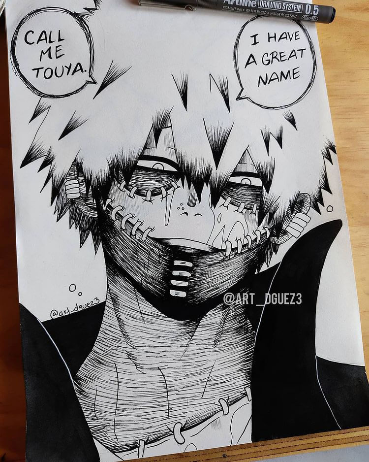 black and white dabi drawing