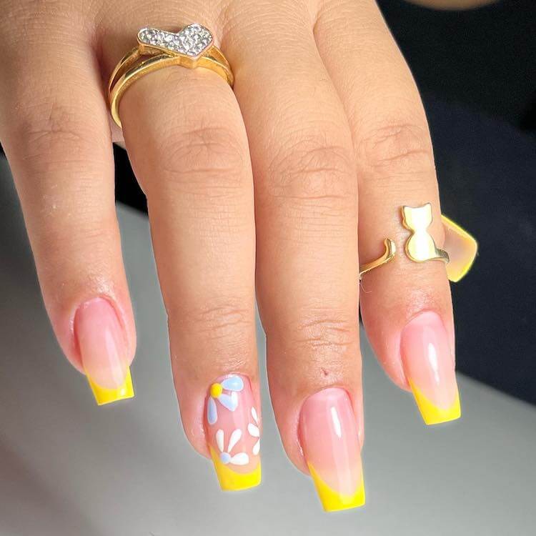 Blue and Yellow Floral Nails