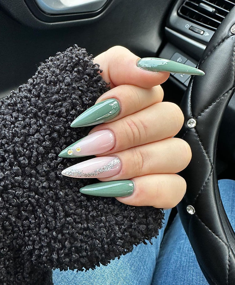 Olive Green Stiletto Nails