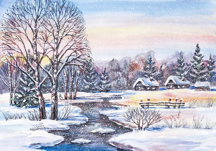 Winter Watercolor Painting Ideas - Beautiful Dawn Designs