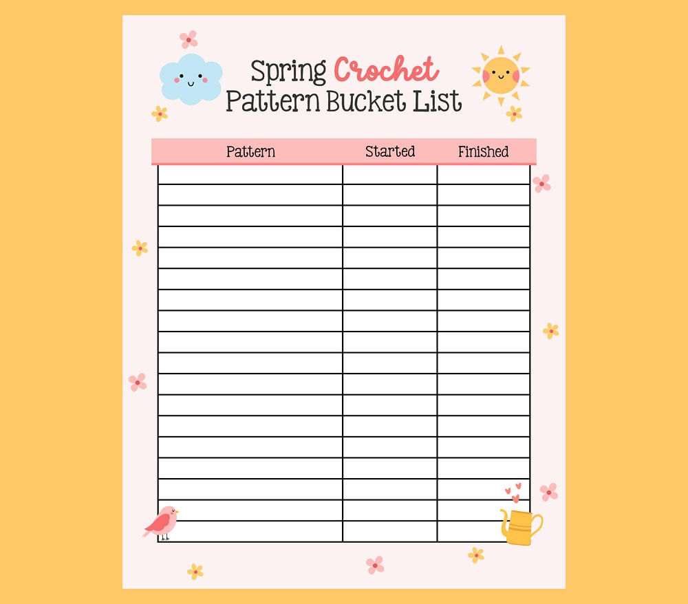 spring crochet bucket list printable