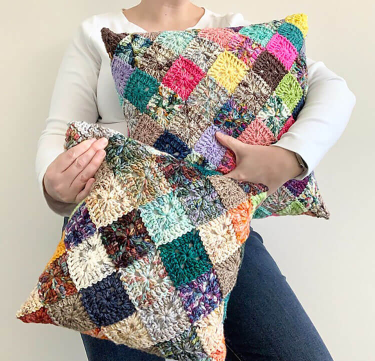 Solid Scrappy Granny Pillow