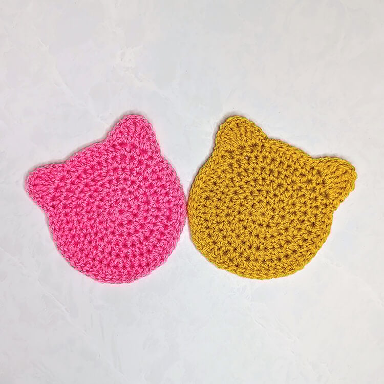 Pink and Yellow Crochet Cat Coasters