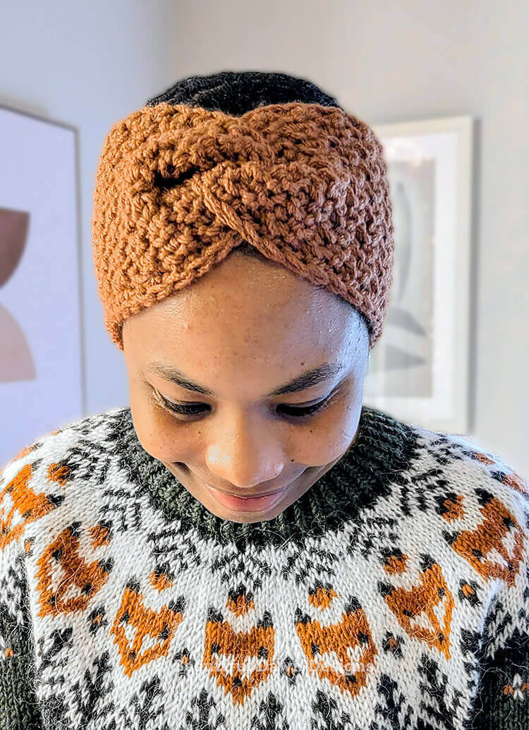 Chestnut Ear Warmer Wearing