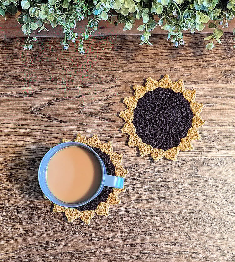 Sunflower Coaster on Table wit Coffee