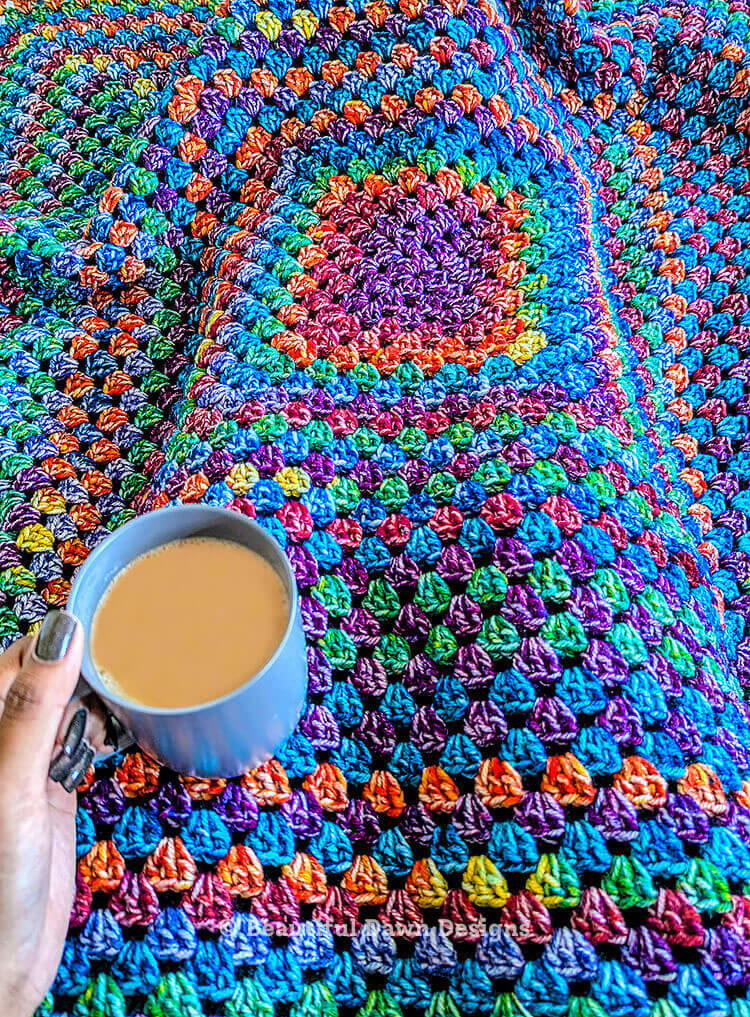 Giant Granny Square Blanket on Lap