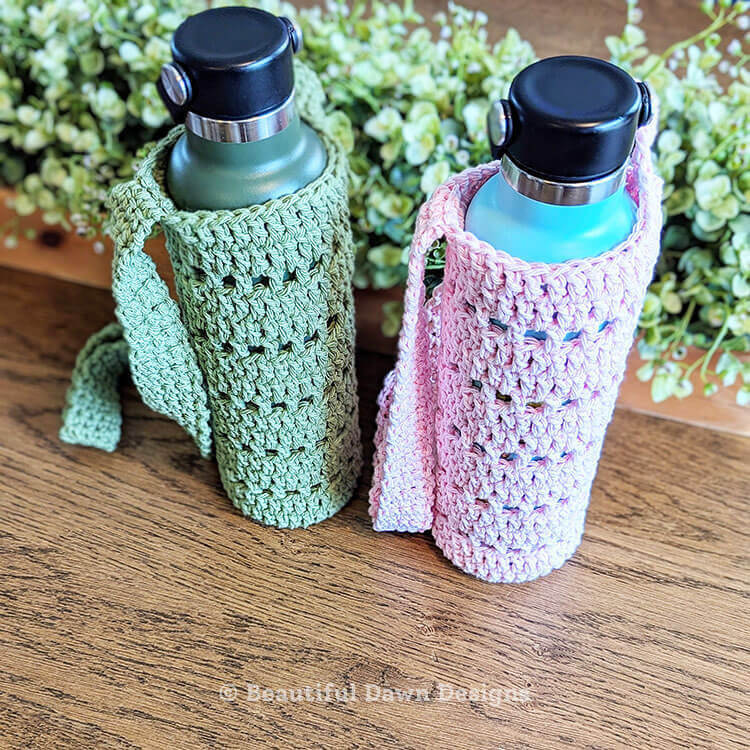 green and pink water bottle holder