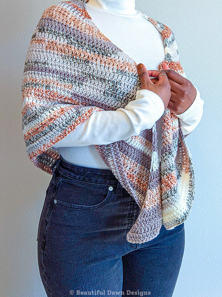 Double Crochet Triangle Shawl Side View